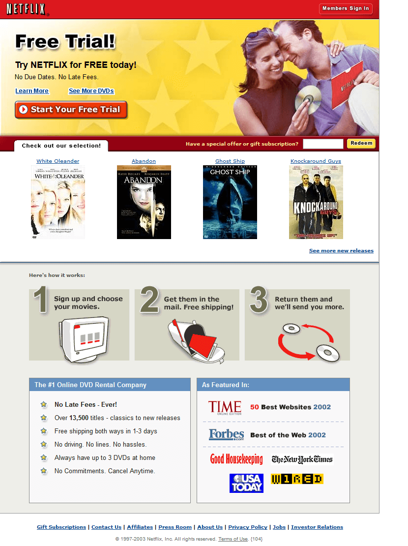 Netflix website in 2003