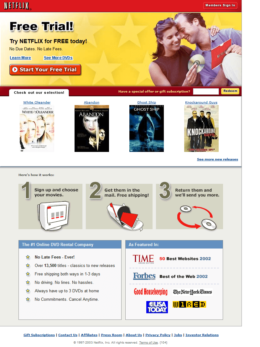 Netflix in 2003 Web Design Museum