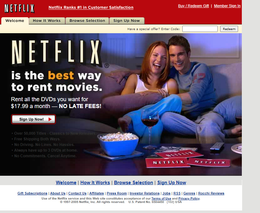 Netflix website in 2005