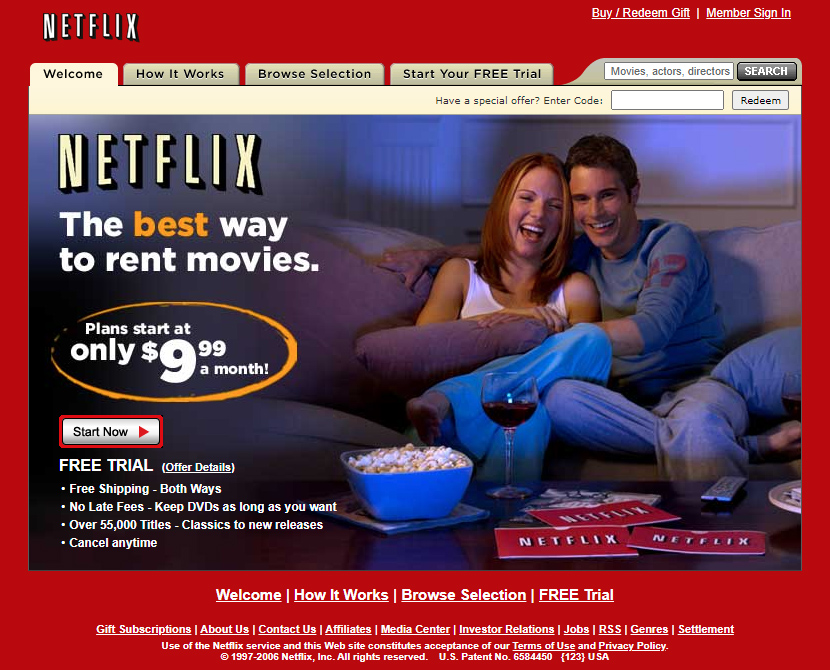 Netflix website in 2006