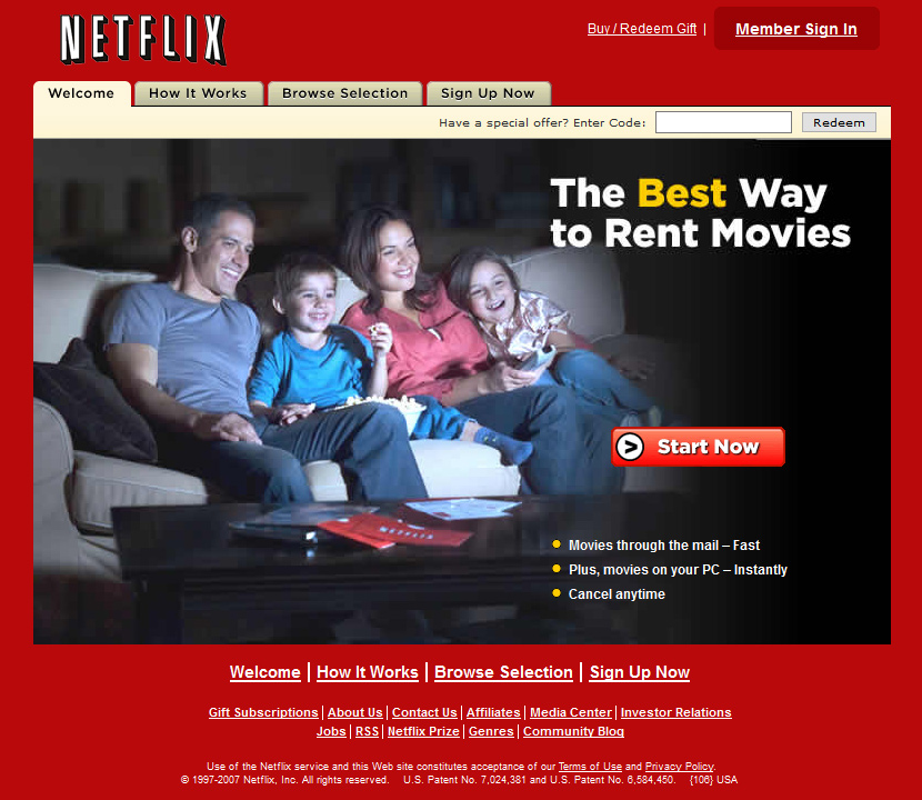 Netflix website in 2007