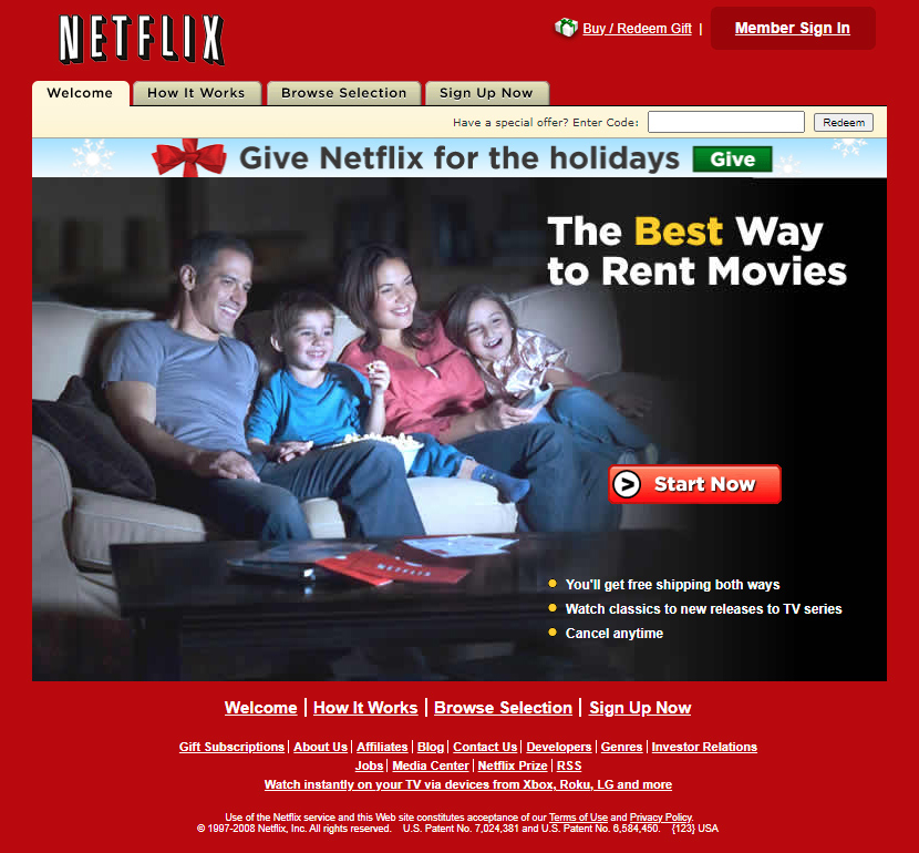 Netflix website in 2008