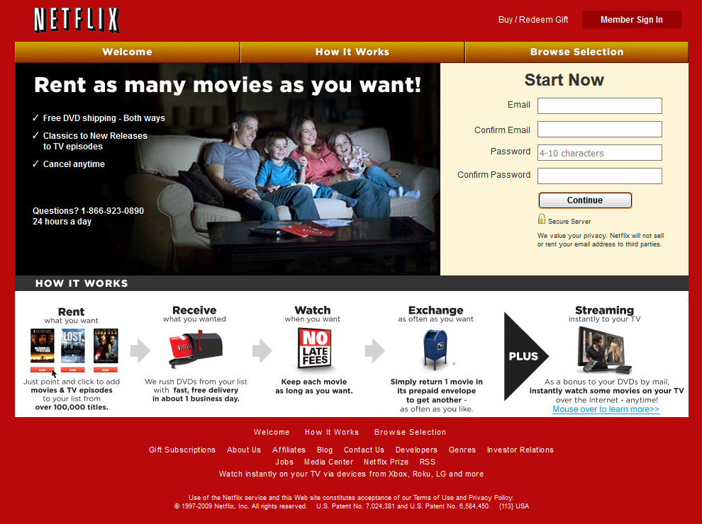 Netflix website in 2009