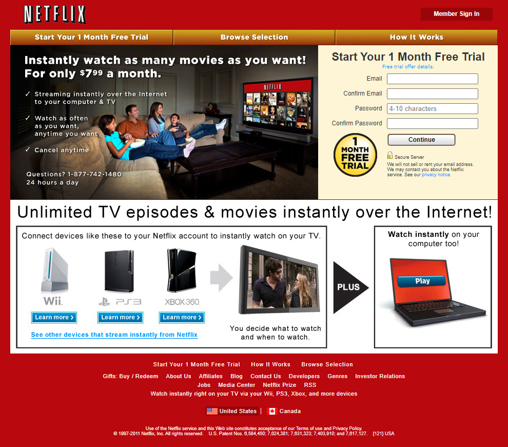 Netflix website in 2011