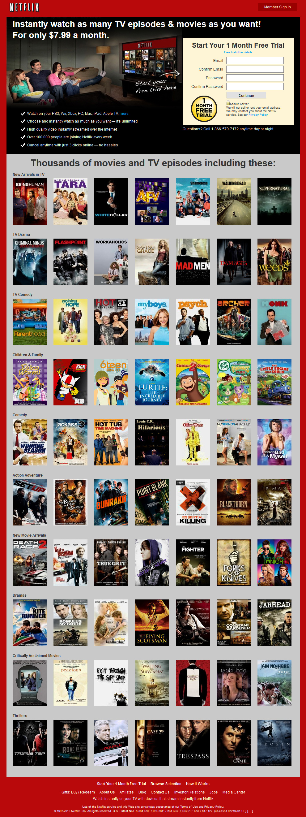 Netflix website in 2012