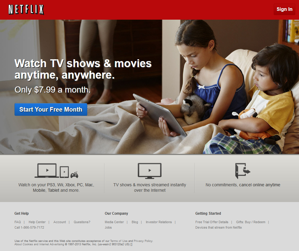 Netflix website in 2013