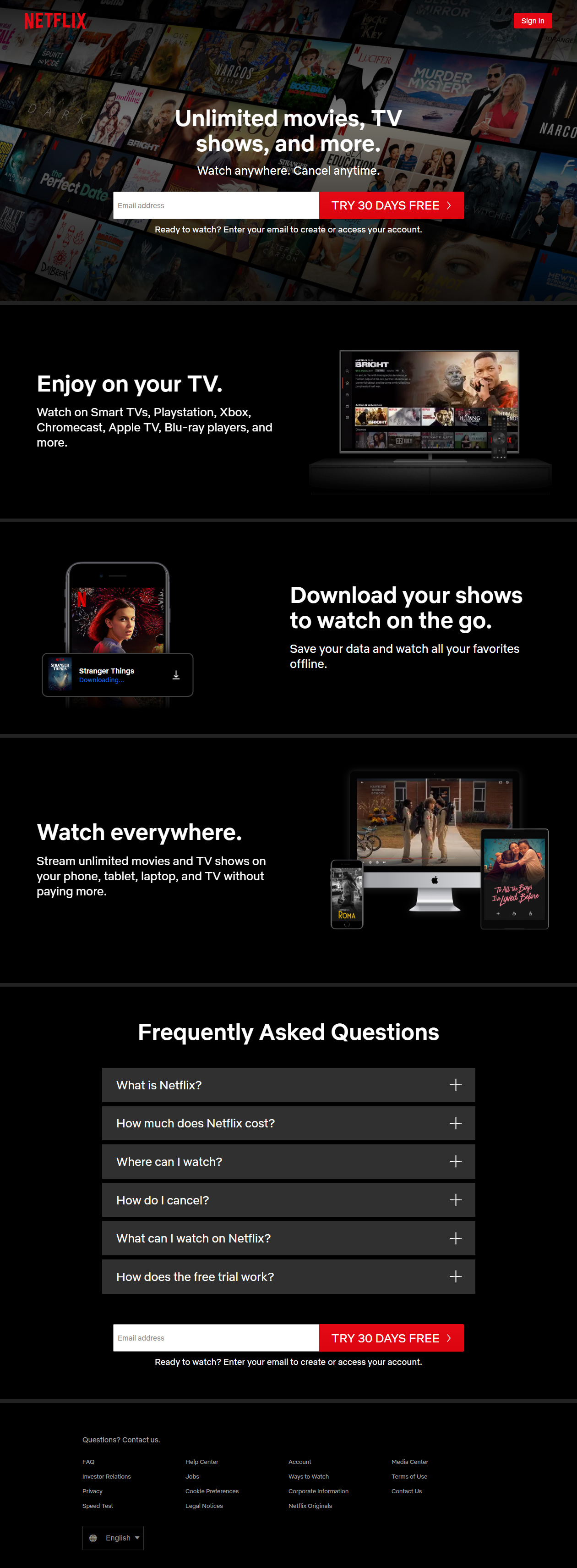 Netflix website in 2020