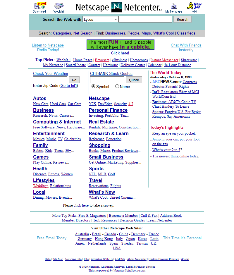 Netscape website in 1999