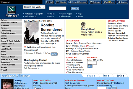 Netscape website in 2001