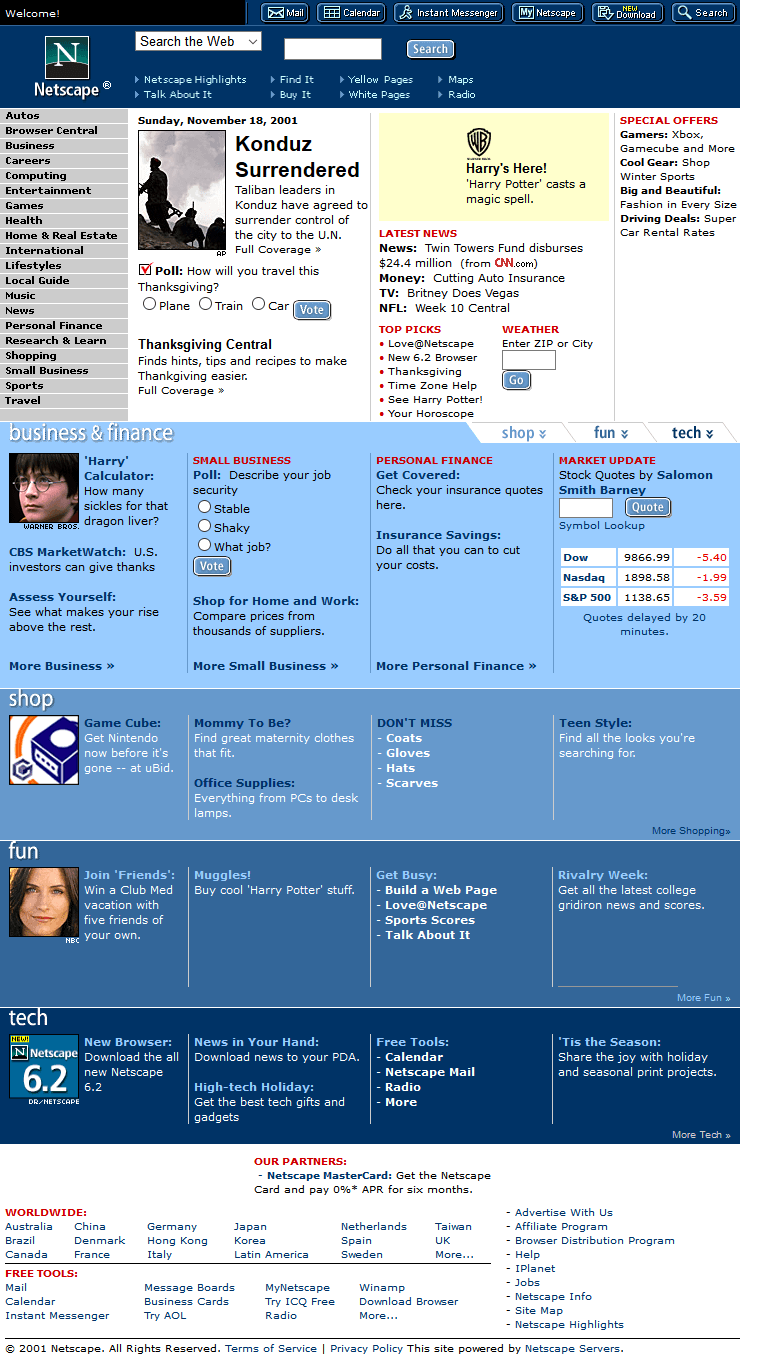 Netscape website in 2001