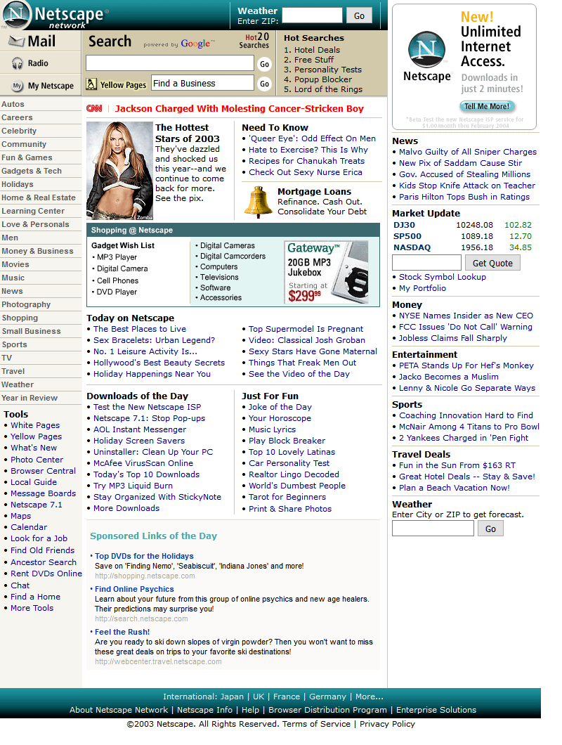 Netscape website in 2003