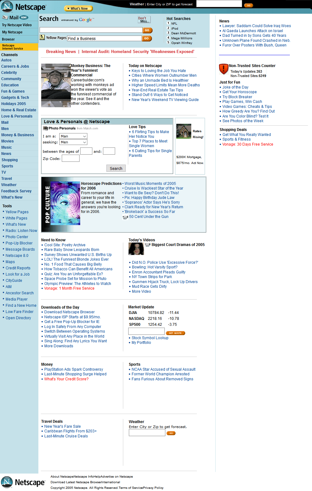 Netscape website in 2005