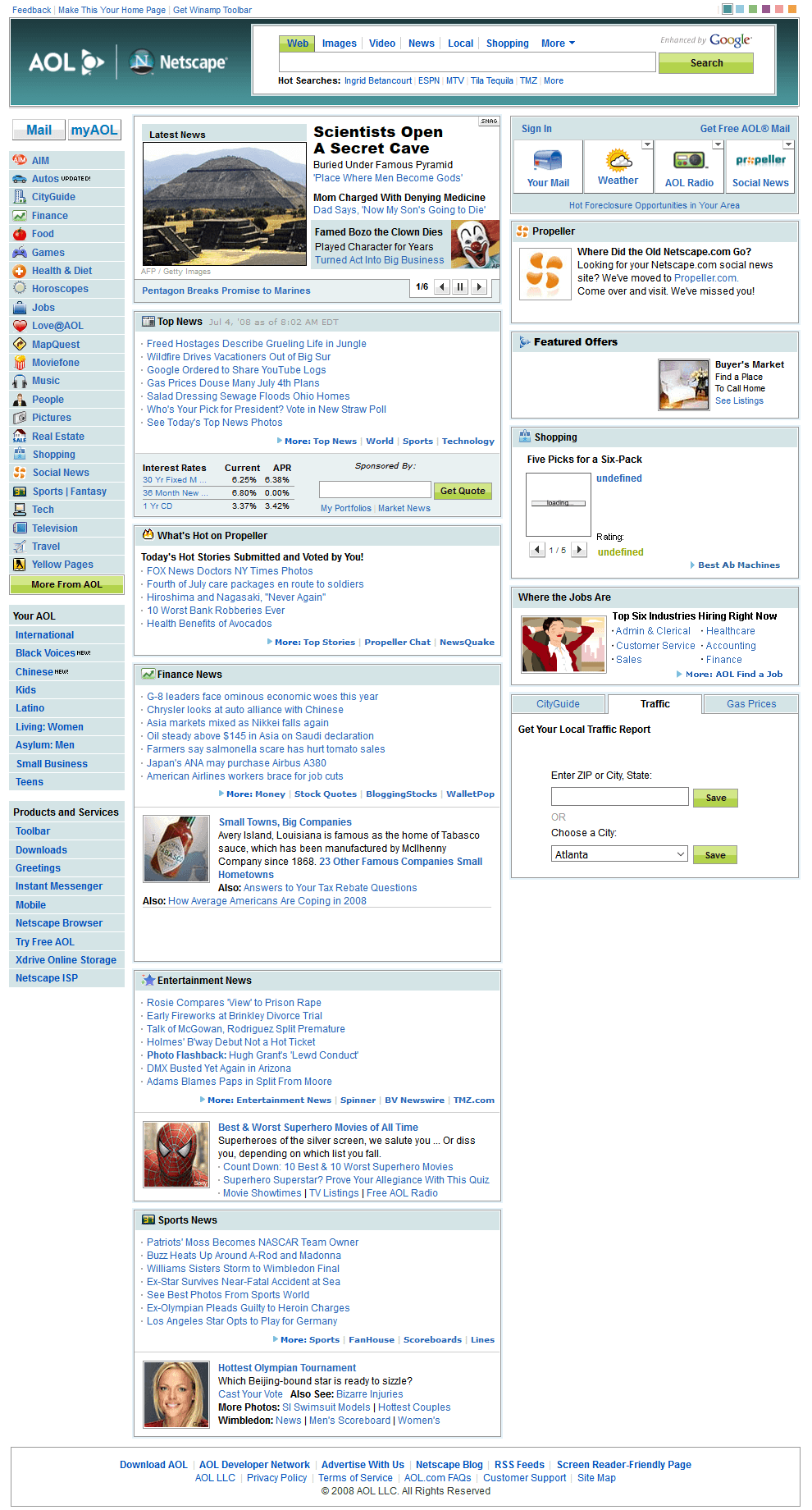 Netscape website in 2008