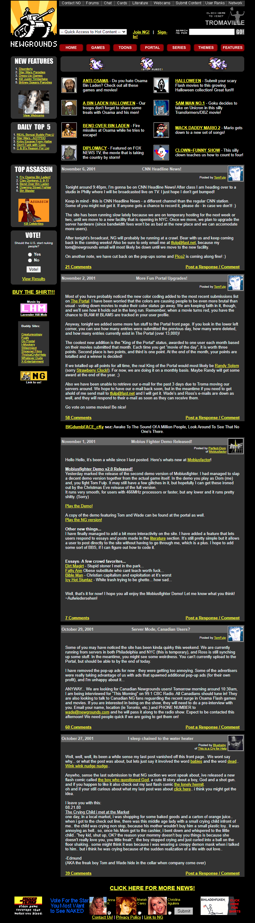 Newgrounds website in 2001