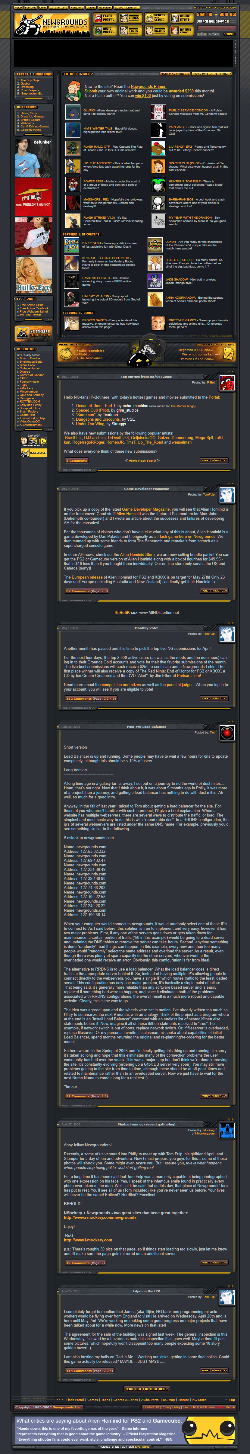 Newgrounds website in 2005