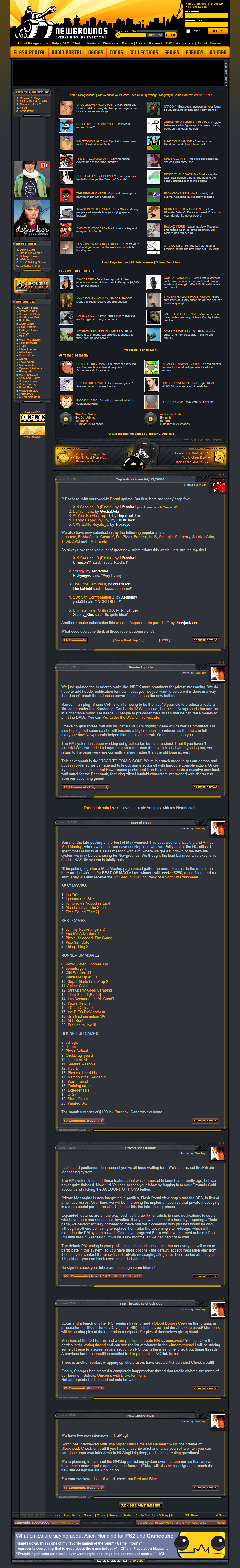 Newgrounds website in 2006