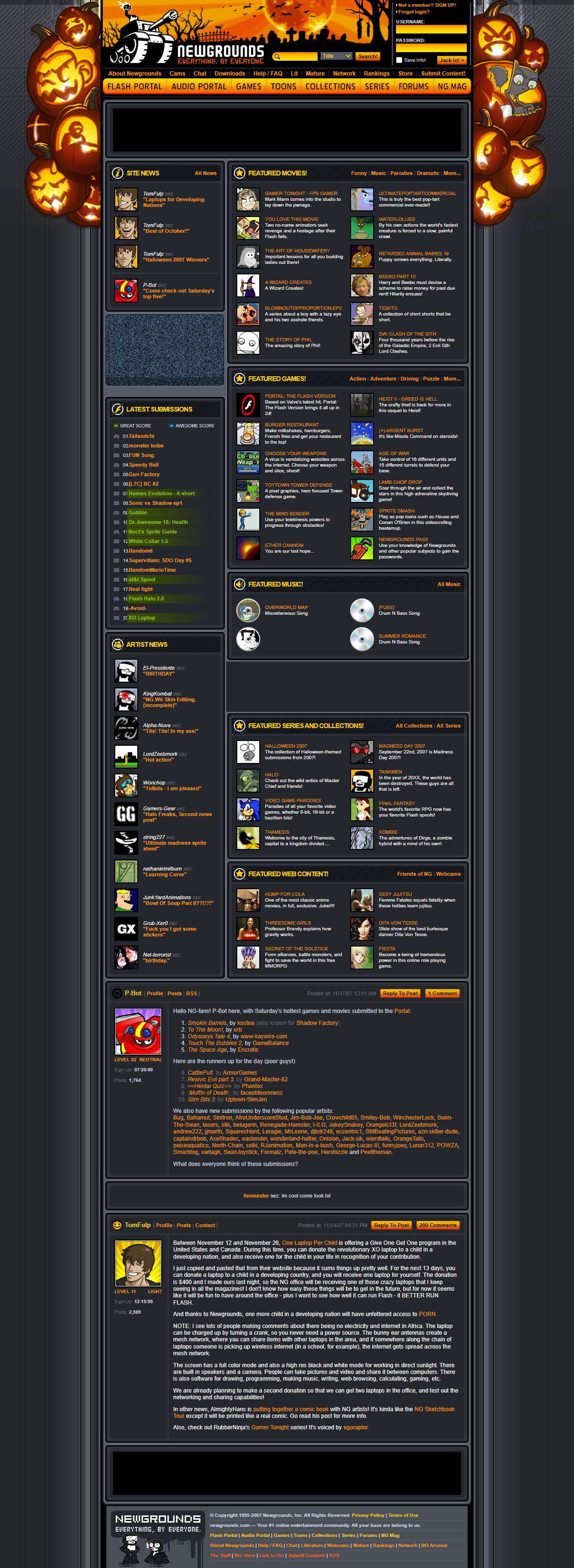 Newgrounds website in 2007