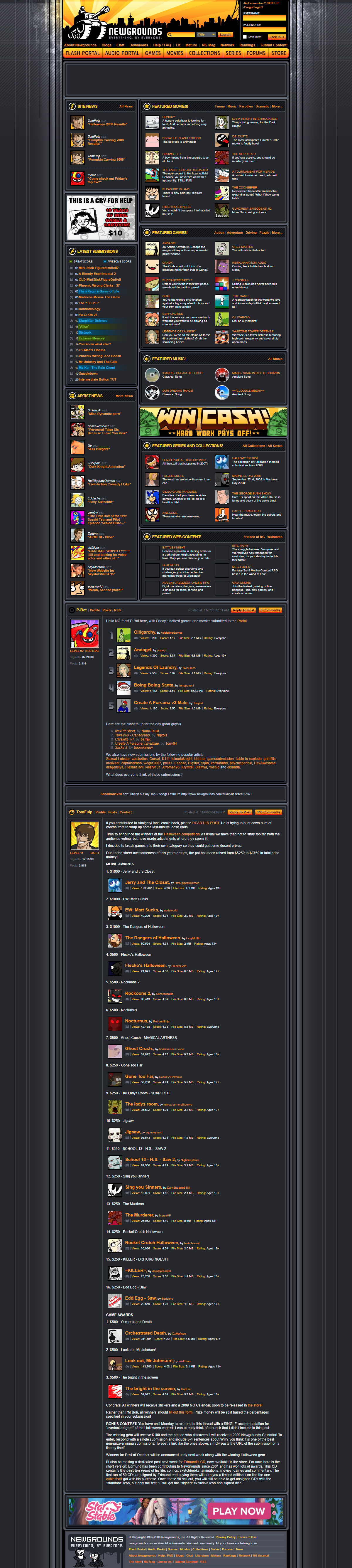 Newgrounds website in 2008