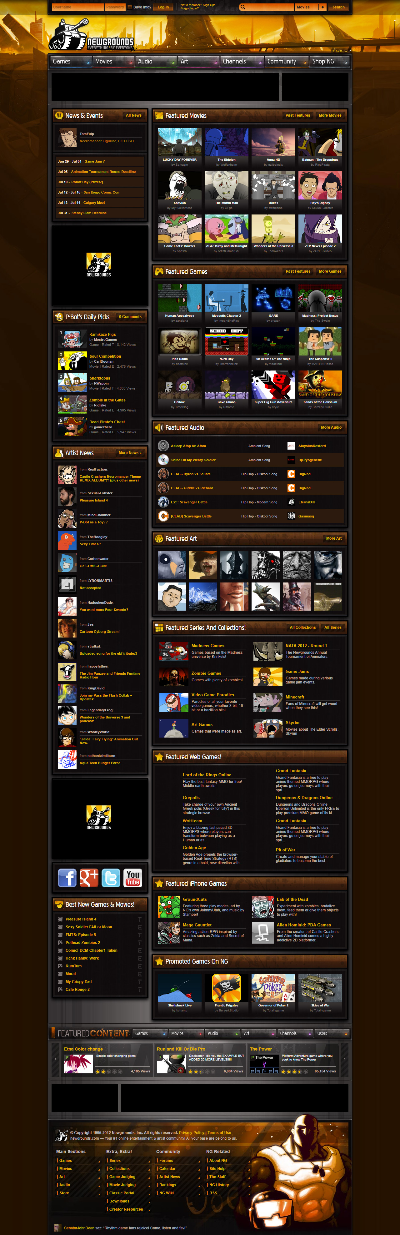 Newgrounds website in 2012