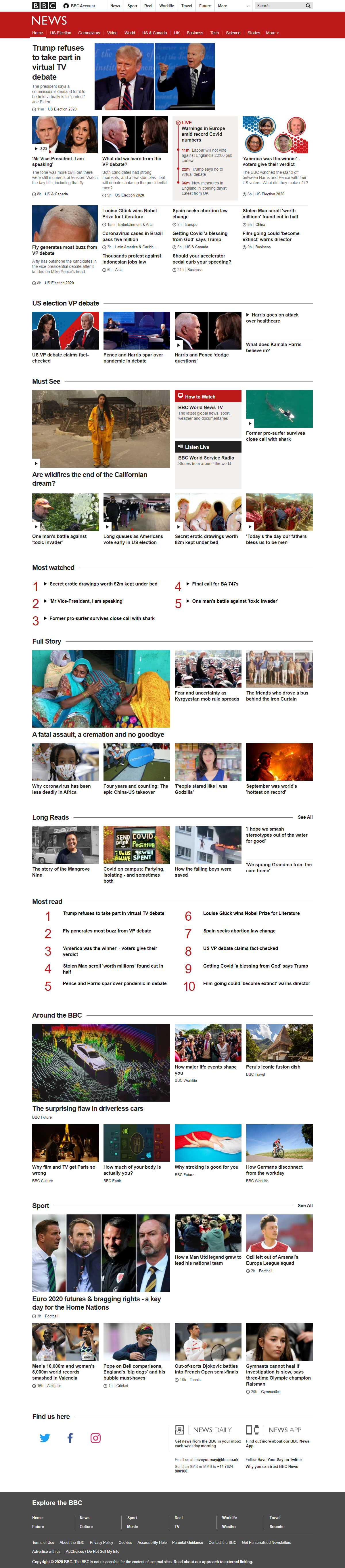 BBC News website in 2020