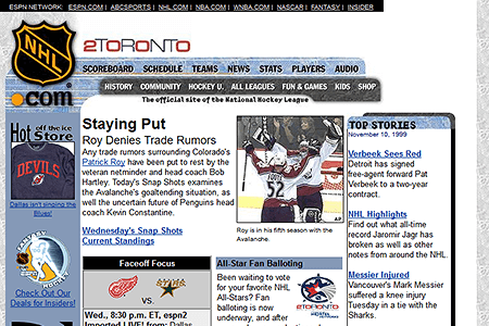 NHL website in 1999