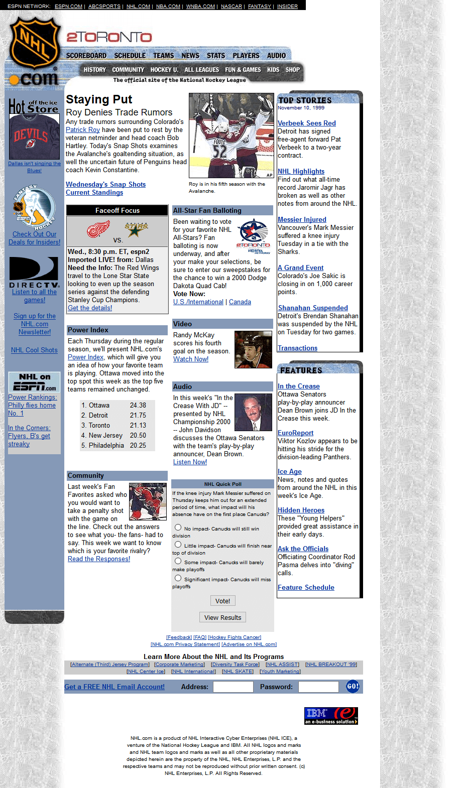 NHL website in 1999