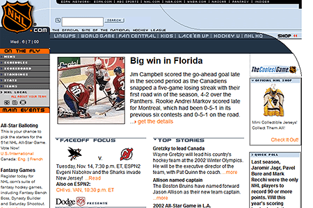 NHL website in 2000
