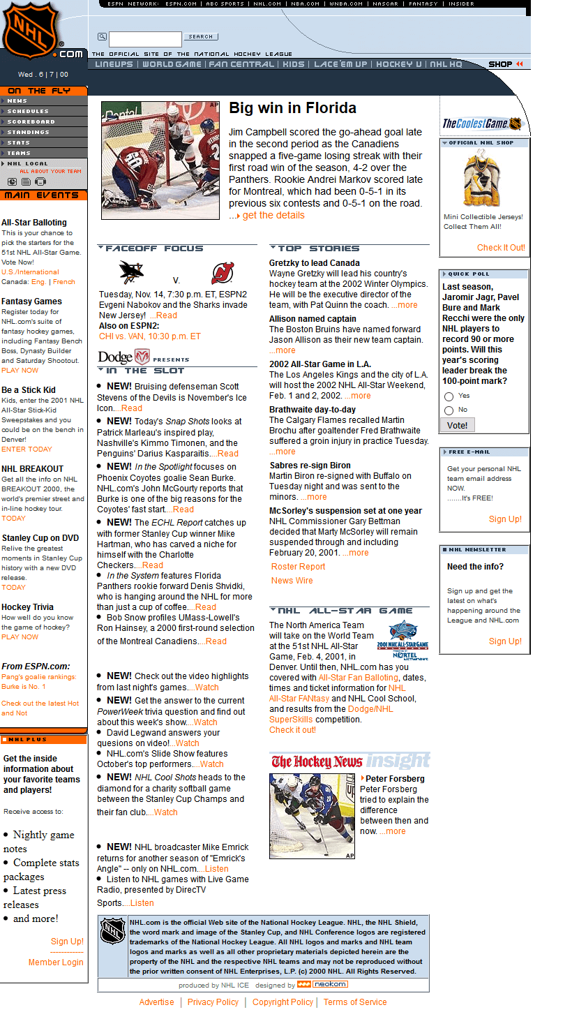 NHL website in 2000