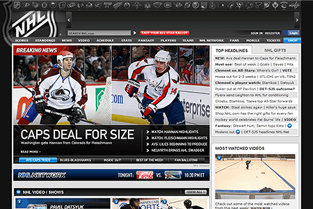 NHL website in 2010