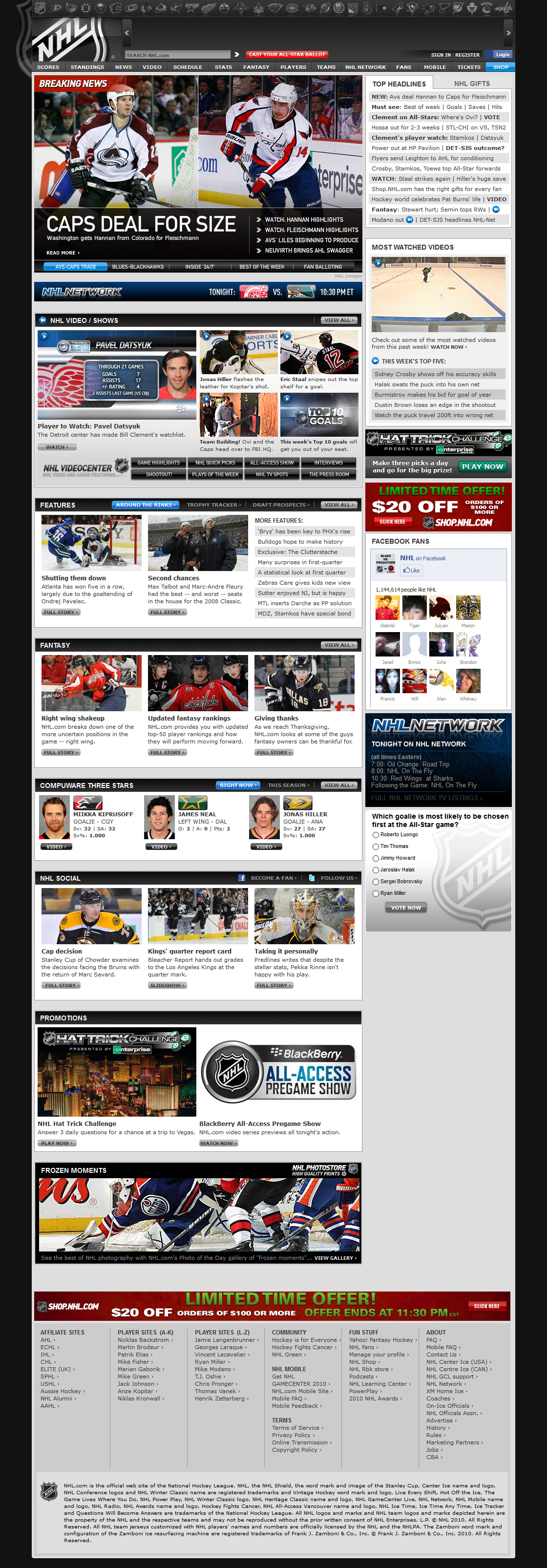 NHL website in 2010