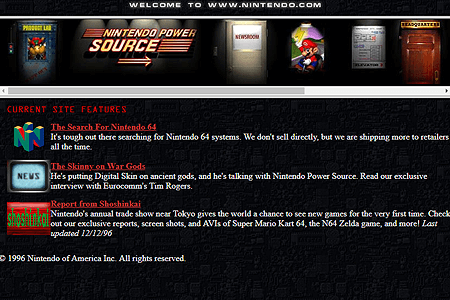 Nintendo website in 1996