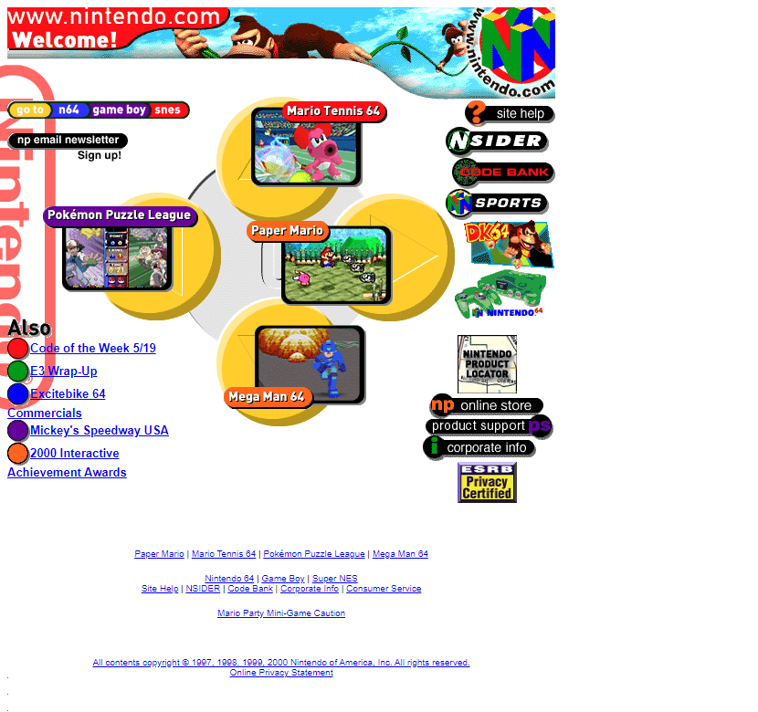 Nintendo website in 2000
