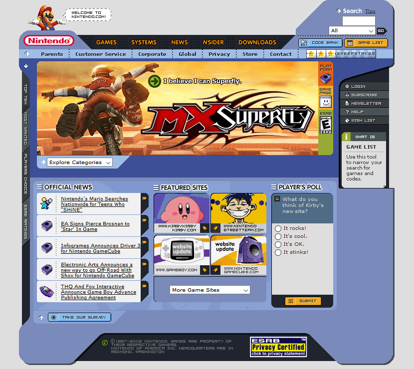 Nintendo website in 2002