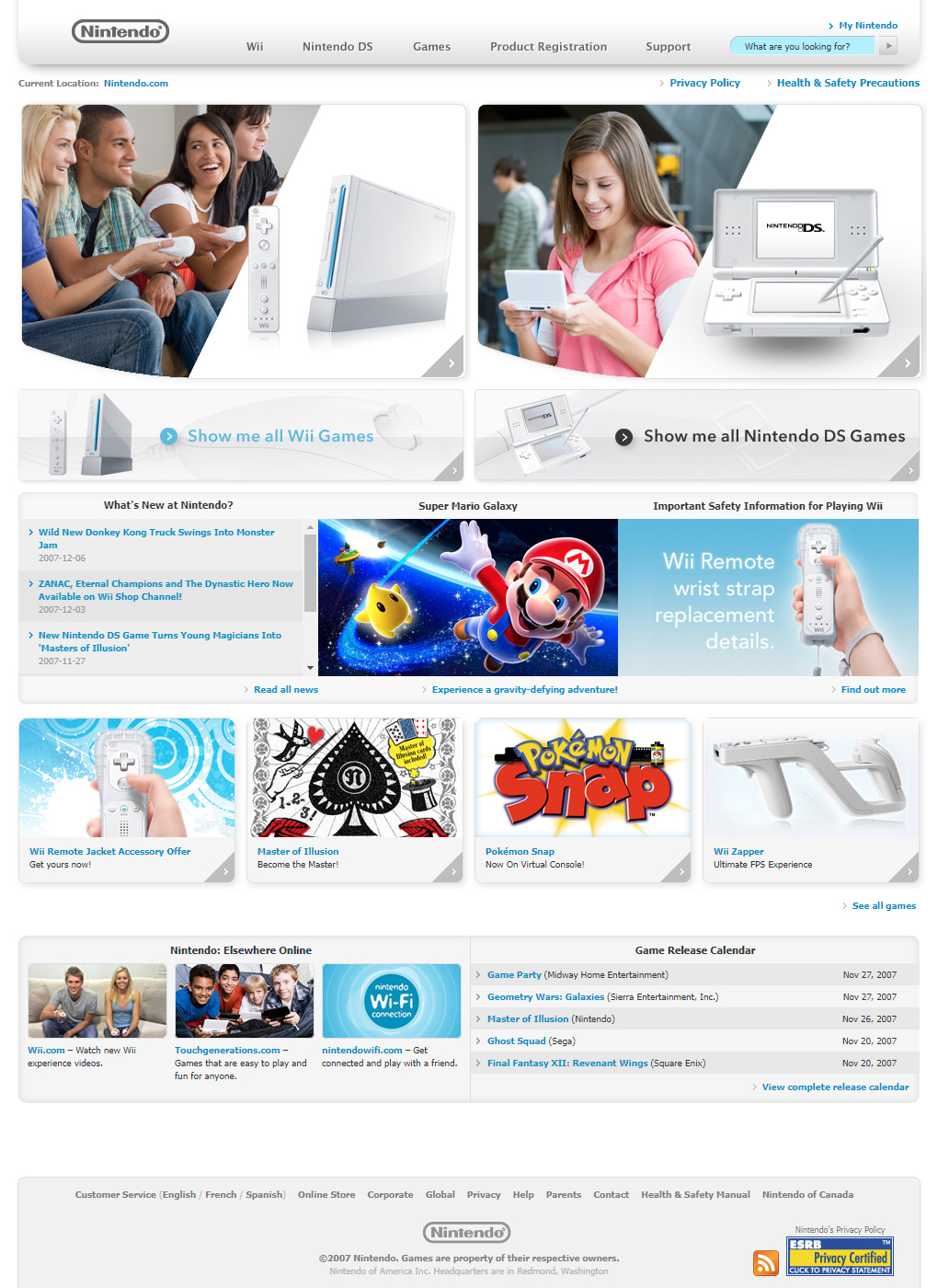 Nintendo website in 2007