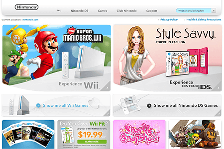 Nintendo website in 2009