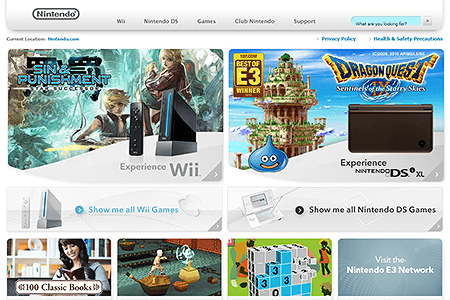 Nintendo website in 2010