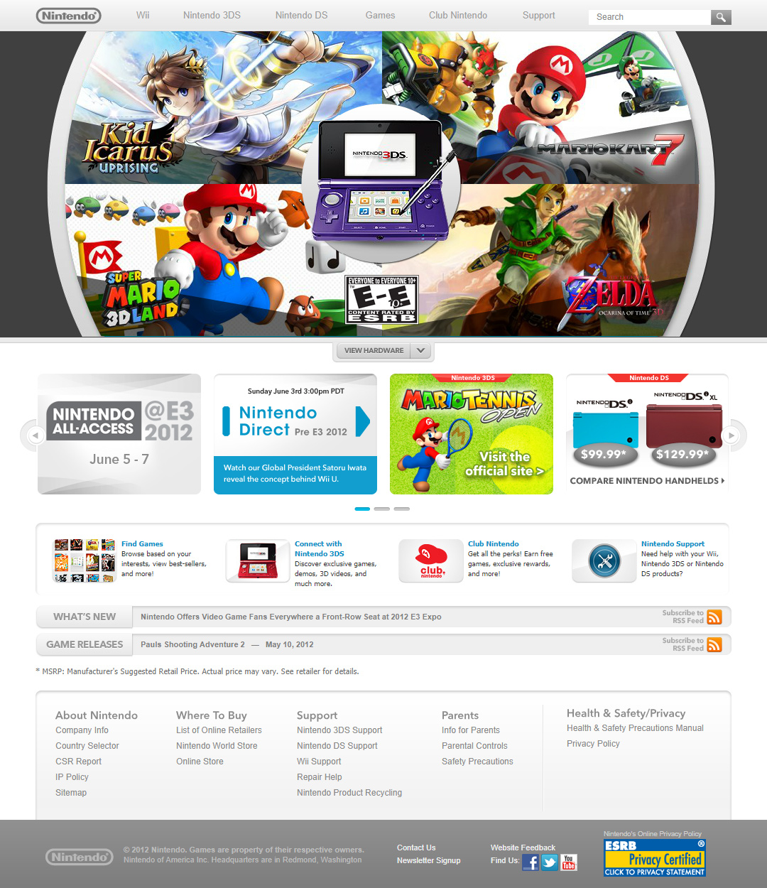 Nintendo website in 2012