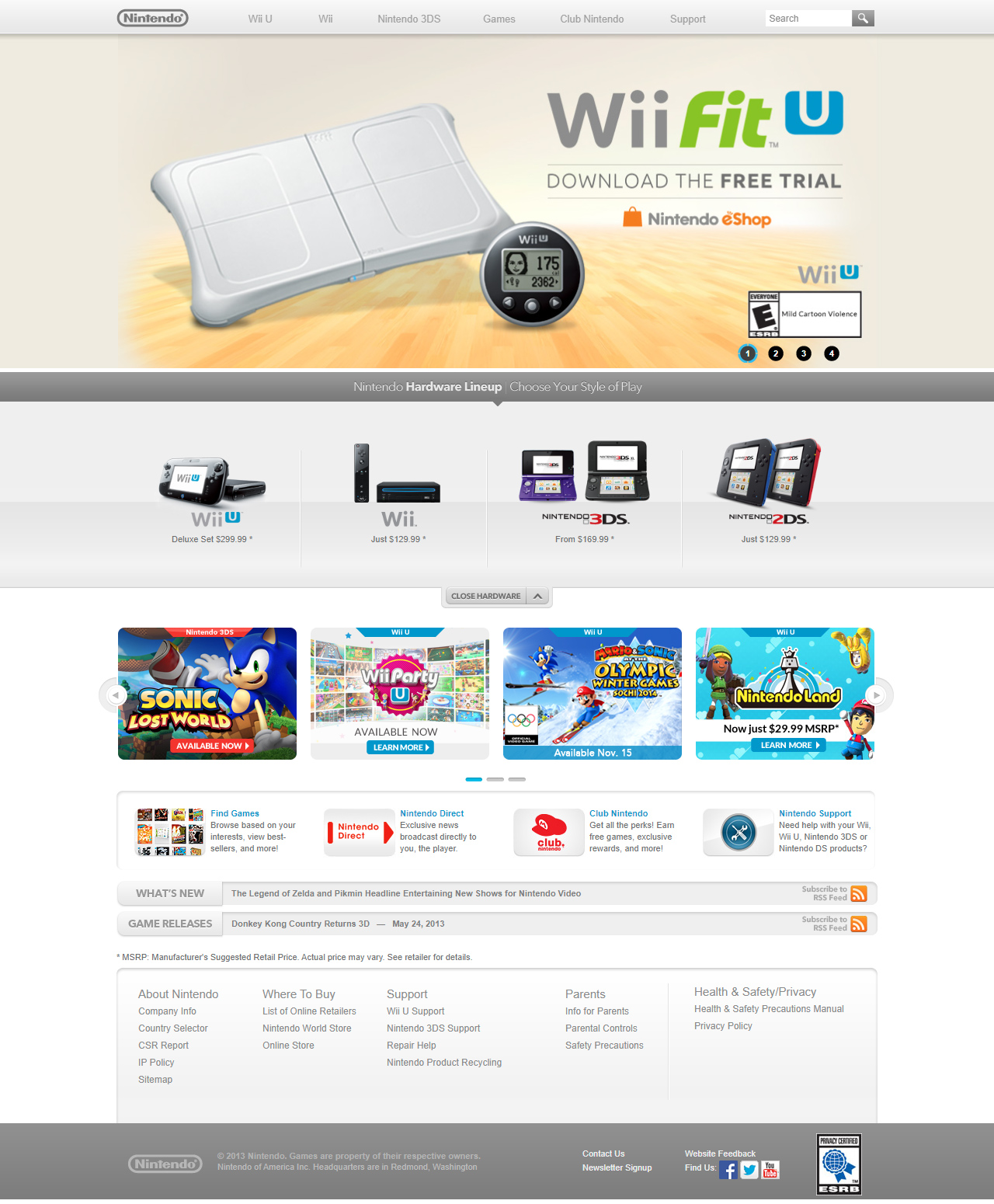 Nintendo website in 2013