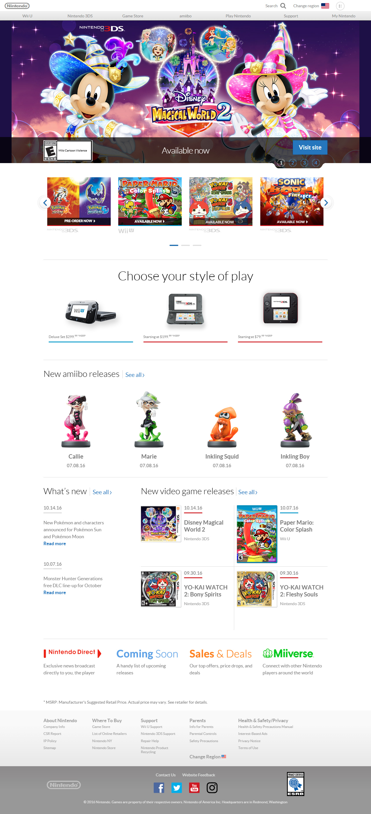 Nintendo website in 2016