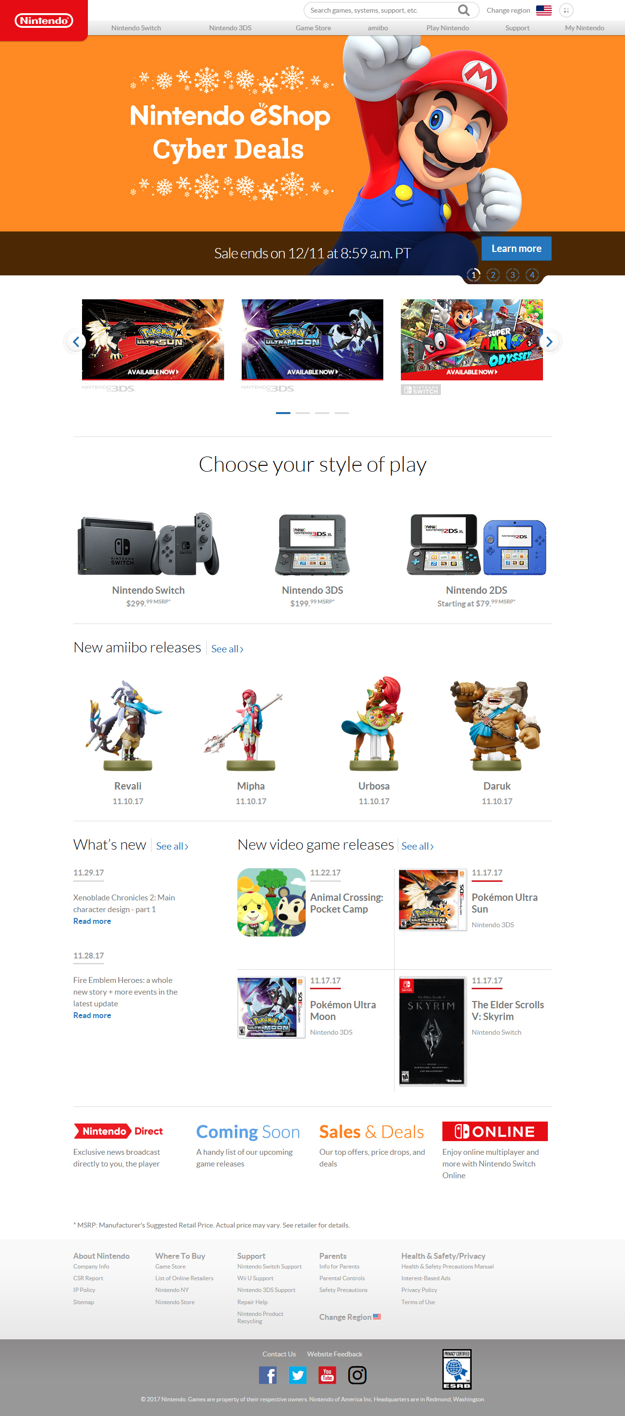 Nintendo website in 2017