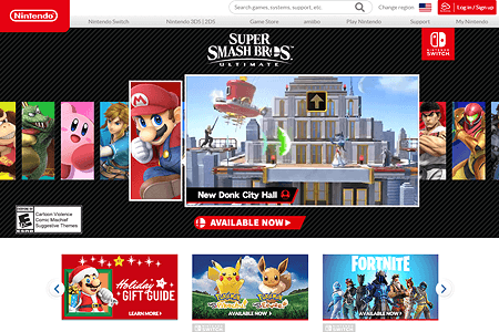 Nintendo website in 2018