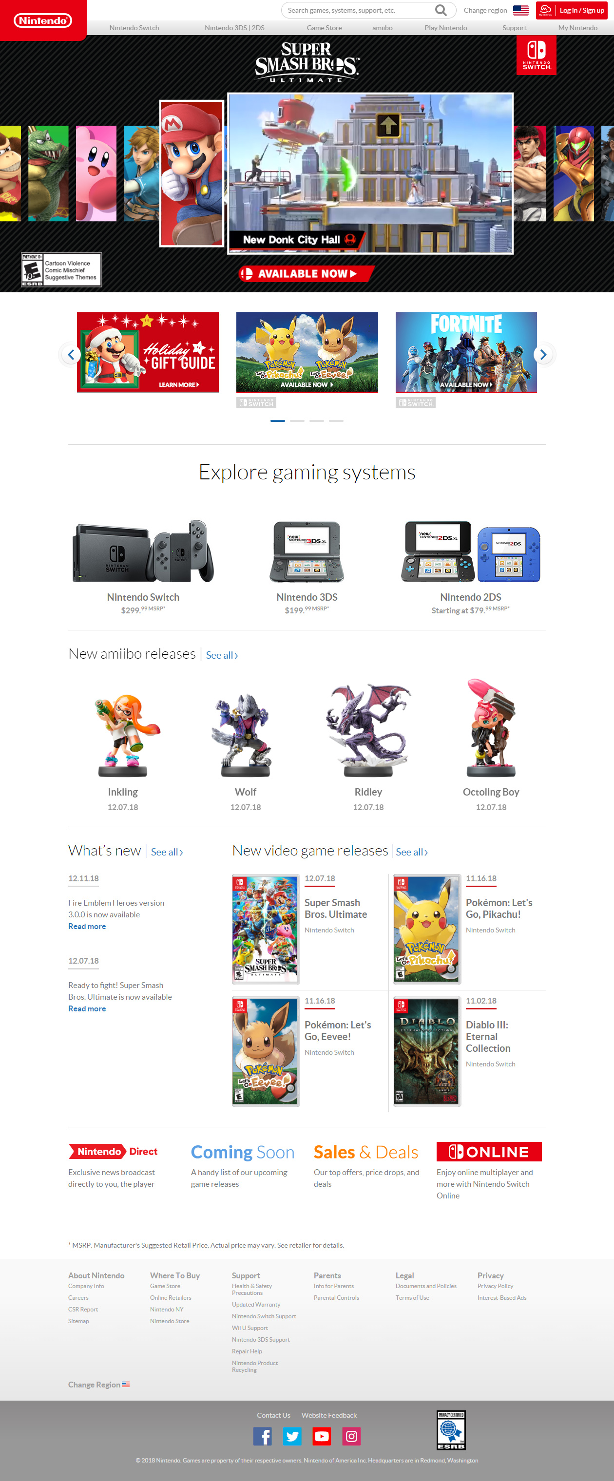 Nintendo website in 2018