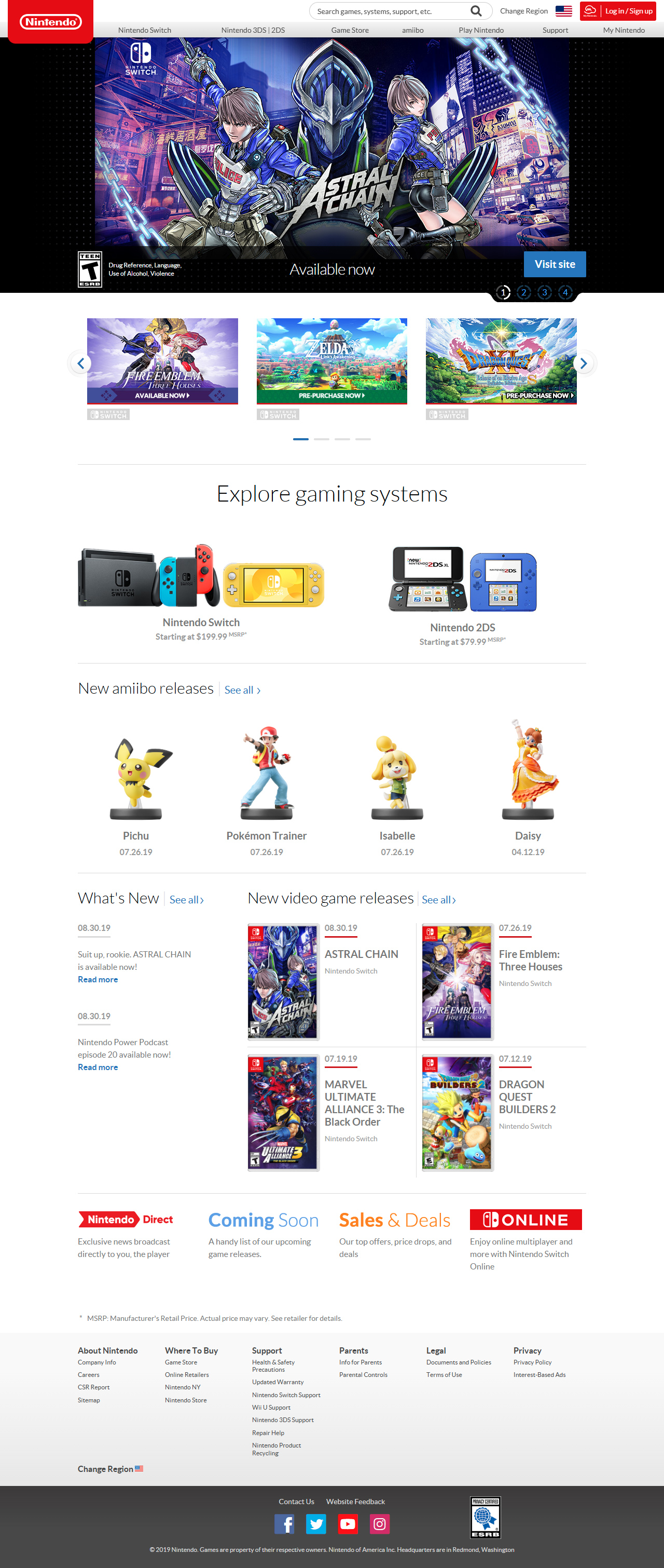 Nintendo website in 2019