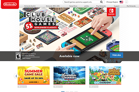 Nintendo website in 2020