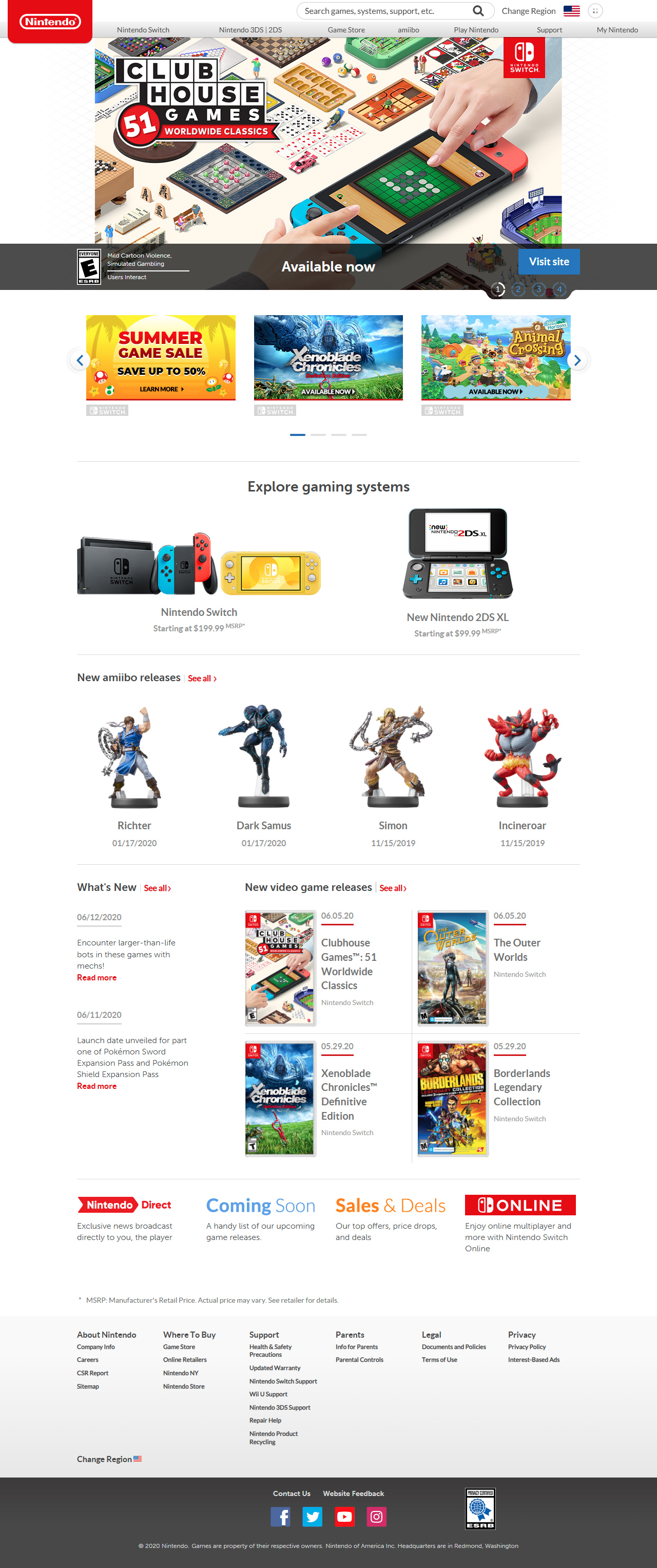 Nintendo website in 2020