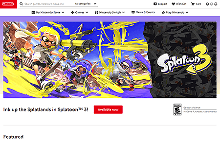 Nintendo website in 2022