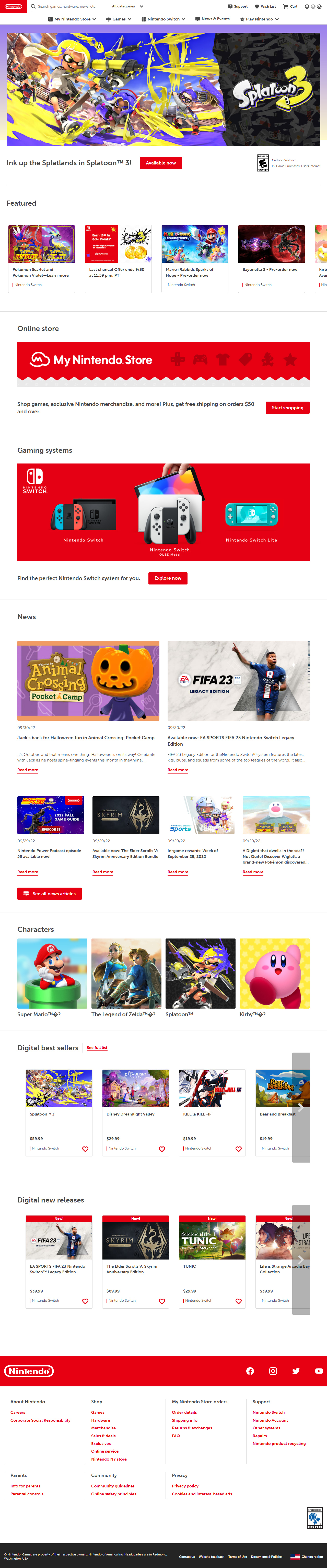 Nintendo website in 2022