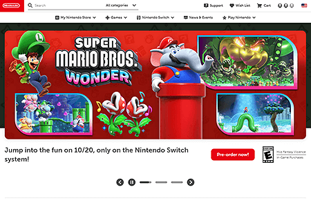 Nintendo website in 2023