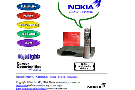 Nokia website in 1996