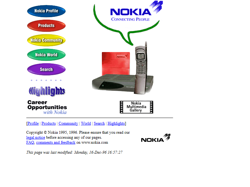 Nokia website in 1996